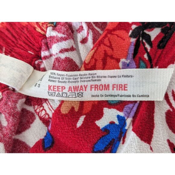 Free People Late Night Sleep Wide Leg Pants Floral Elastic Waist XS Red Blue - Picture 5 of 5